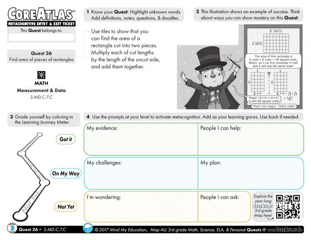 CoreAtlas Entry/Exit Ticket: Find area of pieces of rectangles (3rd grade)
