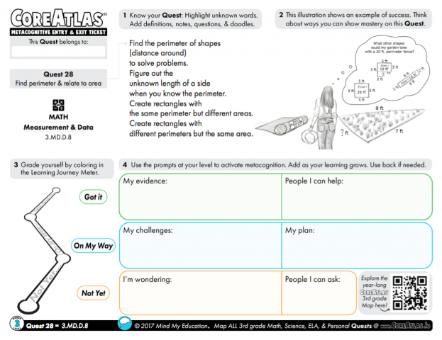 CoreAtlas Entry/Exit Ticket: Find perimeter & relate to area (3rd grade)
