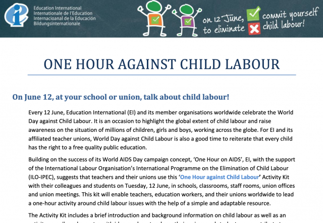 One Hour Against Child Labor Activity Kit