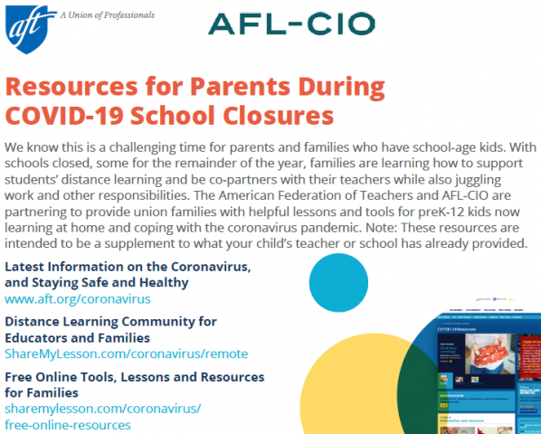 Resources for Parents During COVID-19 School Closures from AFT and AFL-CIO